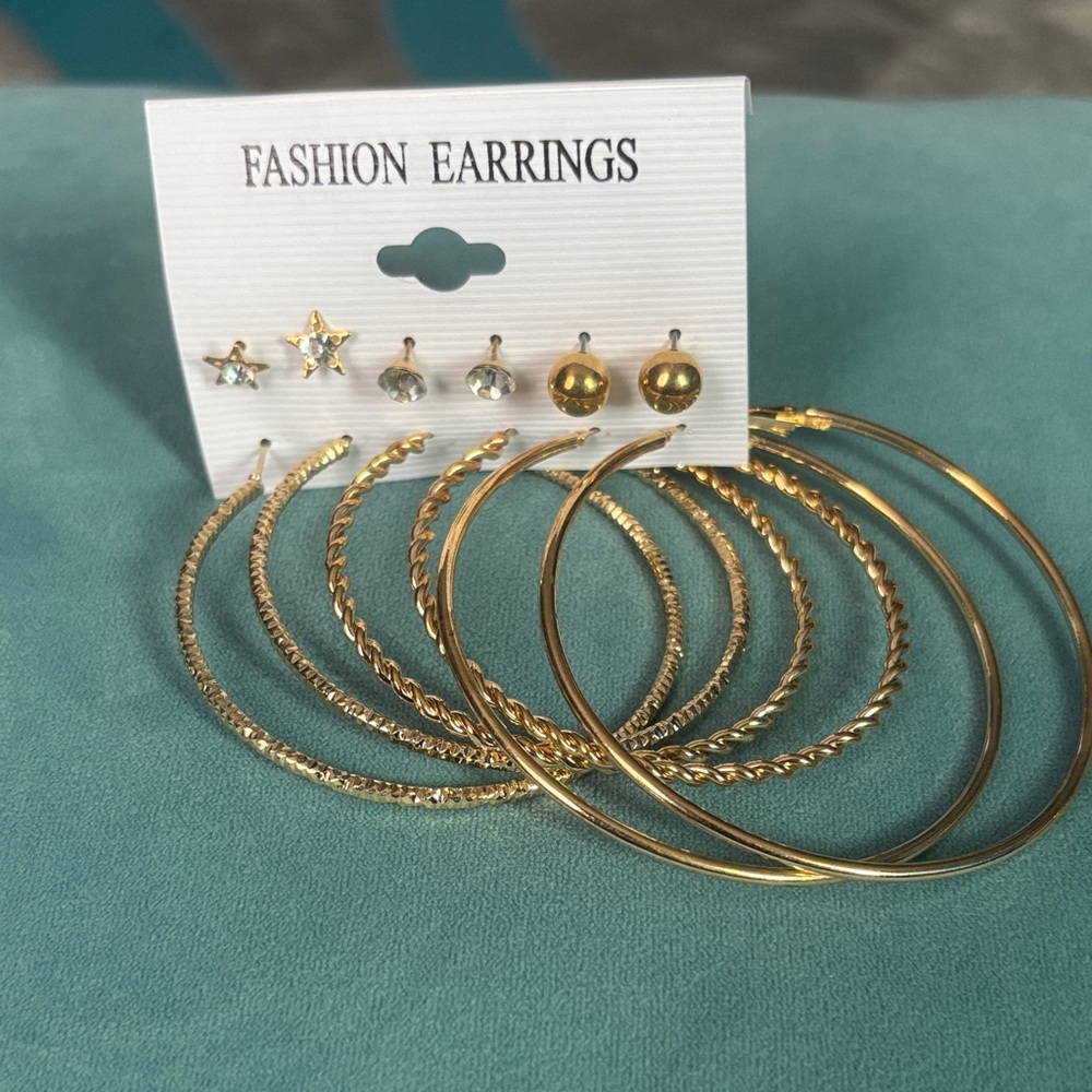Elegant Gold Hoop and Stud Earrings Set